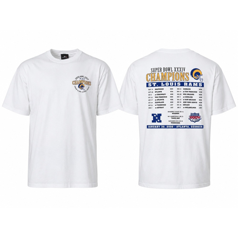 Vintage Pro Player St Louis Rams Super Bowl XXXIV Champions Shirt Mens XL White